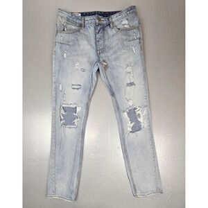 Man x‎ One Teaspoon Jeans Mens 32x30 Relaxed Mr. Whites Distressed Light Wash